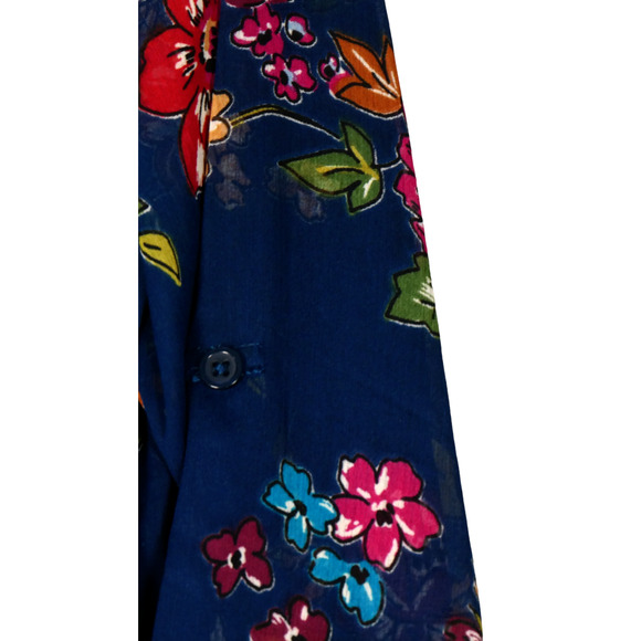 Kut From The Kloth Blouse Womens Large Blue Floral Sheer Roll Tab Sleeves Boho - Picture 7 of 13
